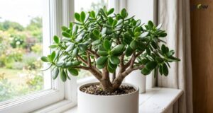 Watering a Healthy Jade Plant in a Decorative Pot